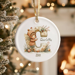 Personalized Cute Fairy Christmas Initial Keepsake Ceramic Ornament