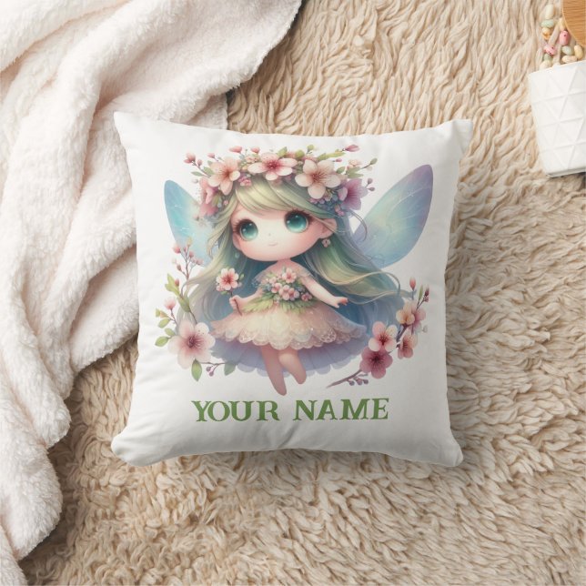 Personalized Cute Fairy & Floral Wreath Pillow (Blanket)