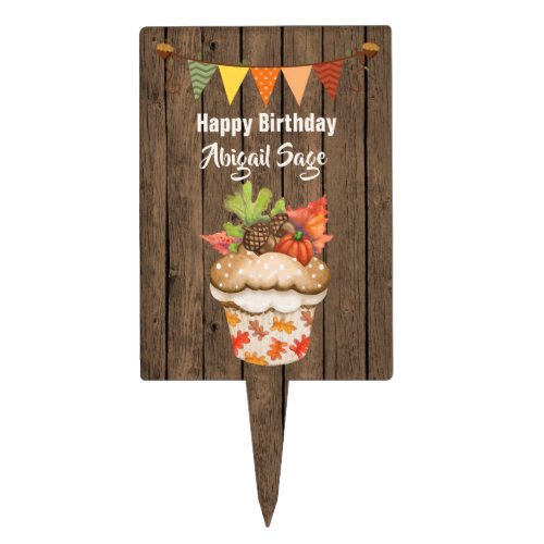 Personalized Cute Fall Cupcake Happy Birthday Cake Topper