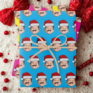 Personalized Cute Family Face Santa Hat Photo Xmas Wrapping Paper Sheets