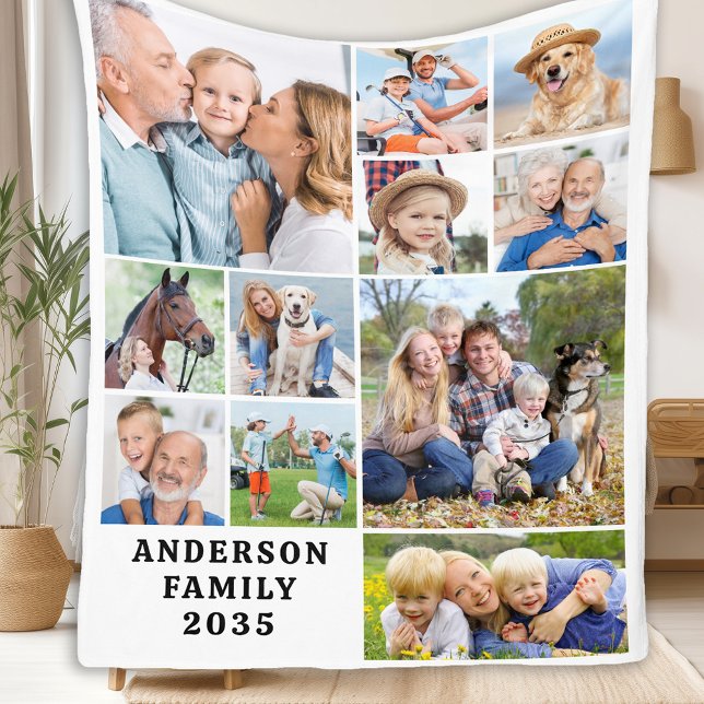 Personalized Cute Family Unique 11 Photos Collage Fleece Blanket (Creator Uploaded)