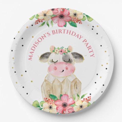 Personalized Cute Farm Cow Paper Birthday Plate