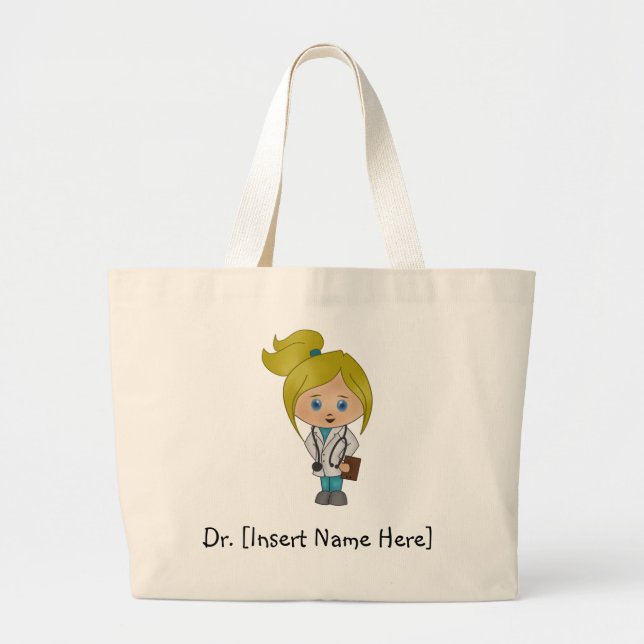 Personalized Cute Female Blonde Doctor Tote Bag (Front)