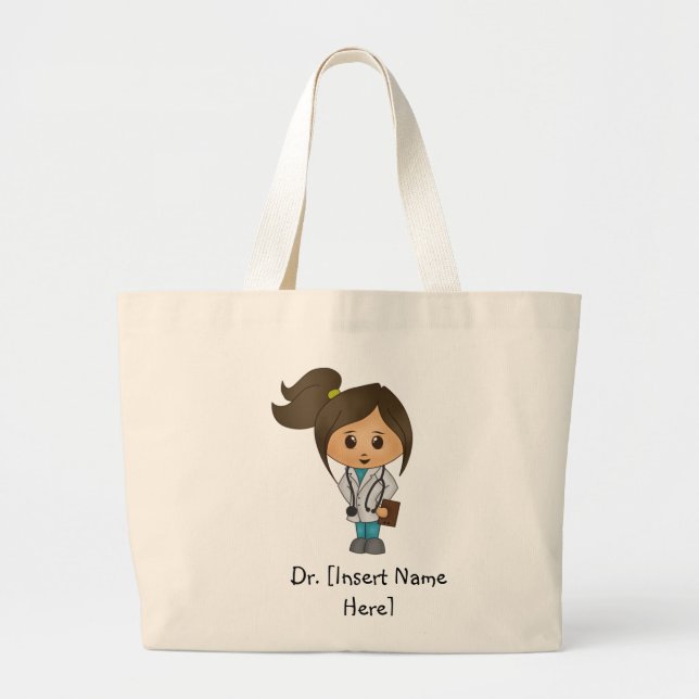 Personalized Cute Female Brunette Doctor Tote Bag (Front)