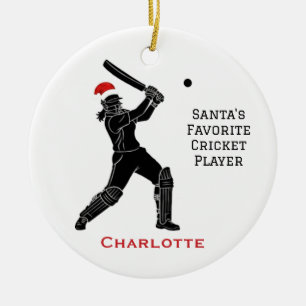 Personalized Cute Female Playing Cricket Santa Hat Ceramic Ornament