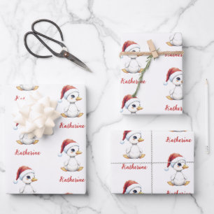 Personalized Cute Festive Christmas Goose Duck Wrapping Paper Sheets