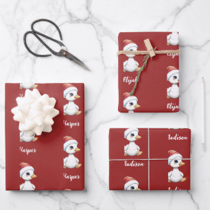 Personalized Cute Festive Christmas Goose Duck Wrapping Paper Sheets