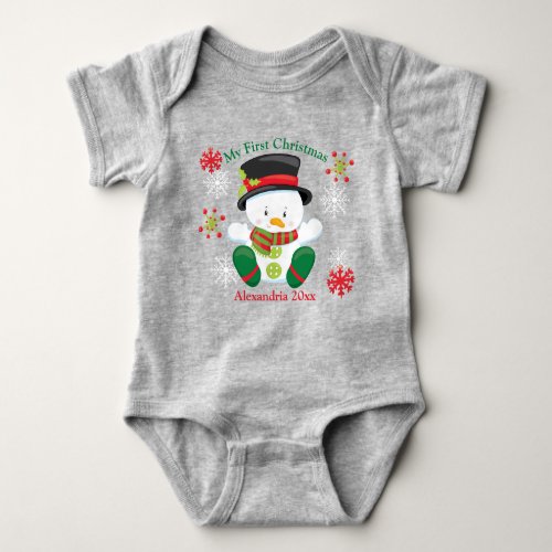 Personalized Cute First Christmas Snowman Baby Bodysuit