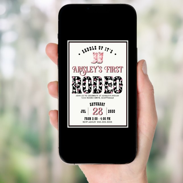 Personalized Cute First Rodeo Girls 1st Birthday Invitation (Front Digital)