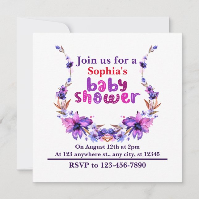 Personalized Cute Floral Baby Shower Invitation (Front)