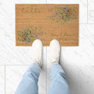 Personalized Cute Floral Grandparent Names Fiber Doormat