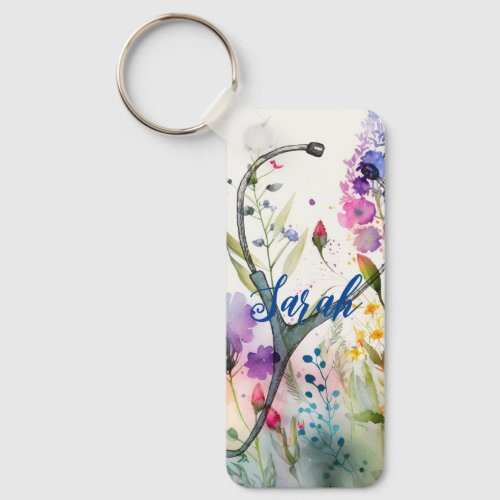 Personalized Cute Floral Nurse Gift Keychain