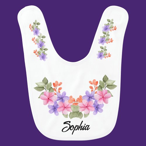 Personalized Cute Floral Pattern Baby Bib