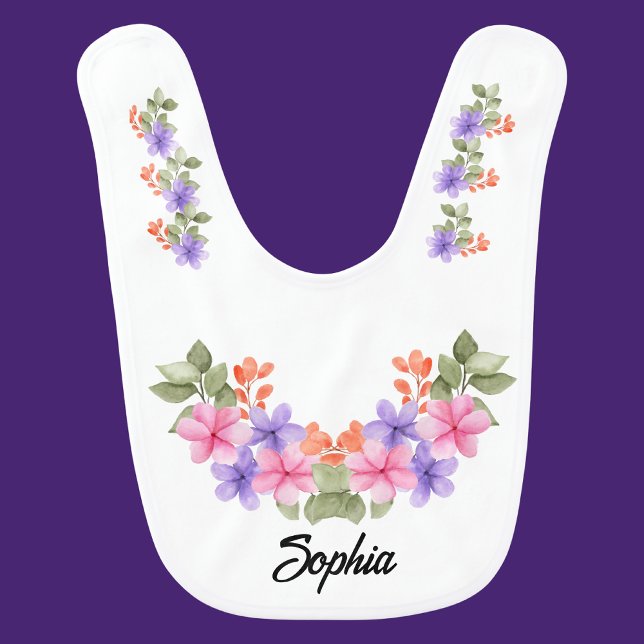Personalized Cute Floral Pattern Baby Bib (Creator Uploaded)