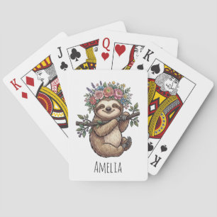 Personalized Cute Floral Sloth with Flower Crown   Poker Cards