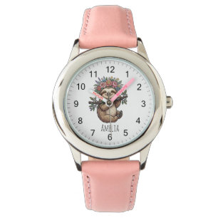 Personalized Cute Floral Sloth with Flower Crown   Watch