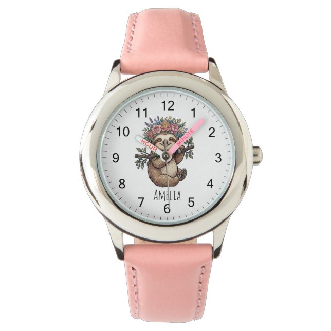 Personalized Cute Floral Sloth with Flower Crown   Watch (Front)