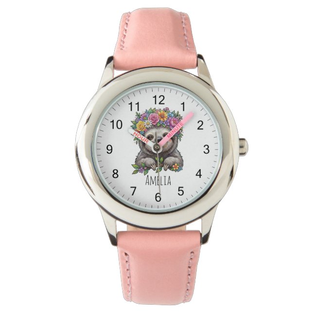 Personalized Cute Floral Sloth with Flower Crown   Watch (Front)