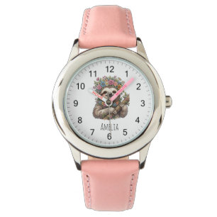 Personalized Cute Floral Sloth with Flower Crown Watch