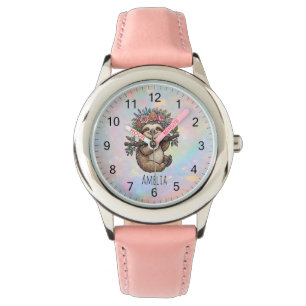 Personalized Cute Floral Sloth with Flower Crown Watch