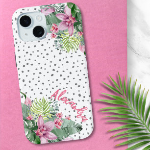 Personalized Cute Floral Tropical Name iPhone 15 Case