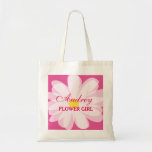 Personalized cute flowergirl wedding tote bag<br><div class="desc">Personalized pink flower girl wedding tote bags. Cute totes for flowergirls at wedding or bridal shower. Elegant script typography design with daisy floral print. Personalizable for brides entourage; bridesmaids,  maid of honor,  matron of honor,  mother of the bride etc.</div>