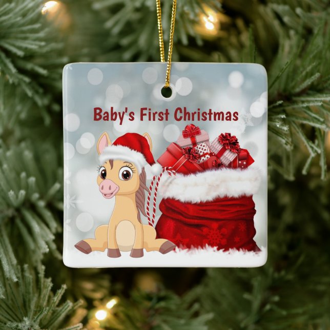 Personalized Cute Foal Baby's 1st Christmas Horse Ceramic Ornament (Tree)