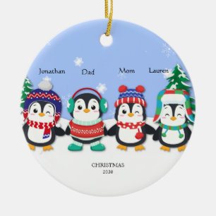 Personalized Cute  Four Penguin  Snow Scene  Ceram Ceramic Ornament