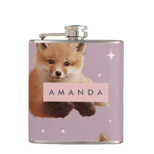 Personalized Cute Fox and Hot Cocoa Pattern Flask