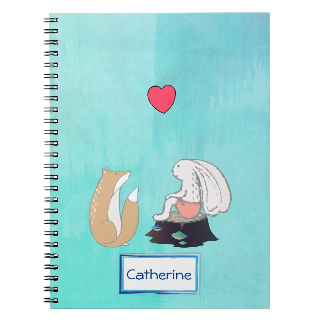 Personalized Cute Fox and Rabbit Illustration Notebook (Front)