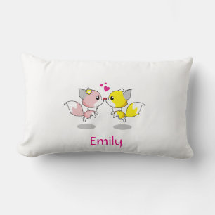 Personalized Cute Fox in Yellow & Pink with Heart Lumbar Pillow