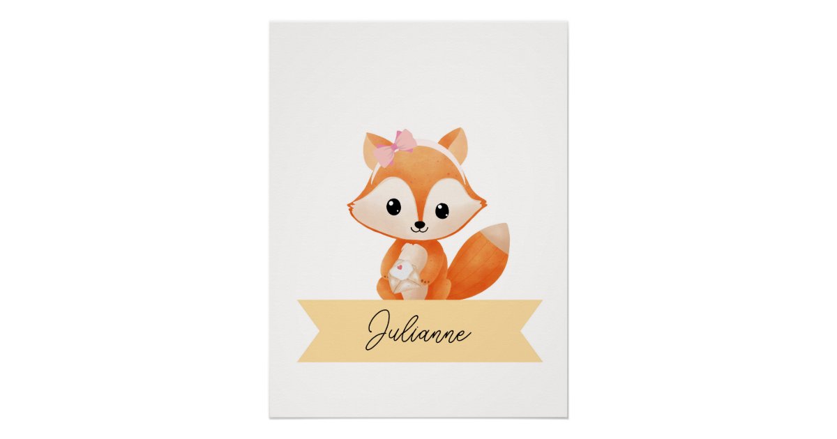 Personalized cute fox Nursery Poster | Zazzle