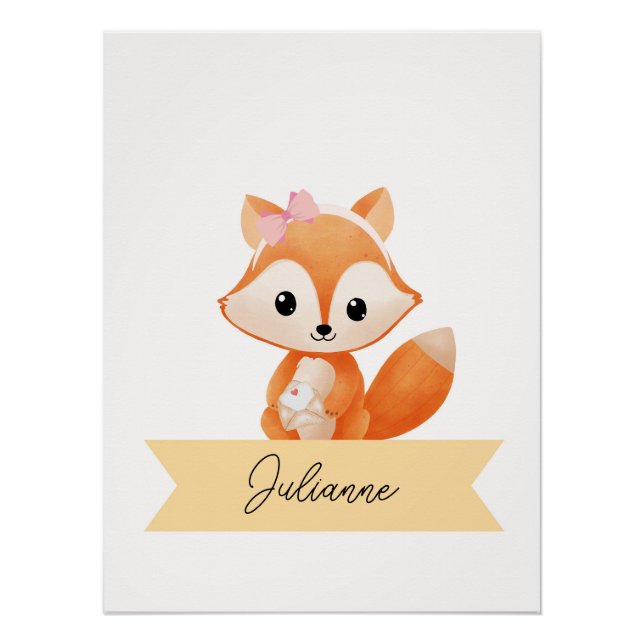 Personalized cute fox Nursery  Poster (Front)