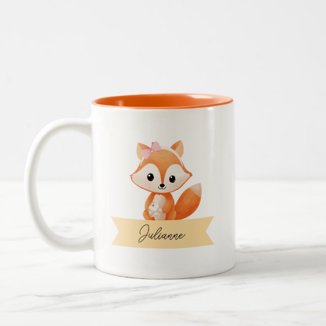 Personalized cute fox  Two-Tone coffee mug (Left)