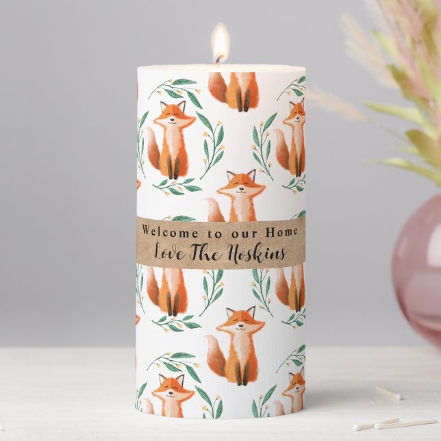 Personalized Cute Fox welcome gift for guests Pillar Candle (Creator Uploaded)