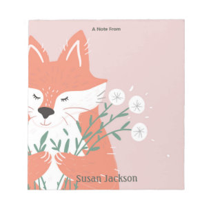 Personalized Cute Fox with Flowers Notepad