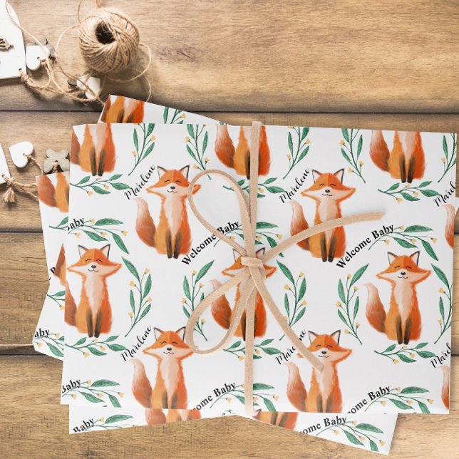 Personalized Cute Fox woodland new baby Wrapping Paper Sheets (Creator Uploaded)