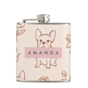Personalized Cute French Bulldog Floral Flask