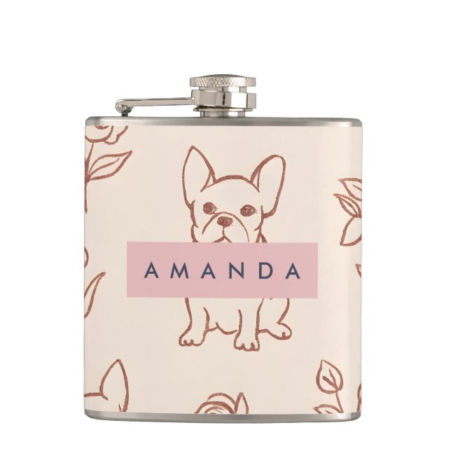 Personalized Cute French Bulldog Floral  Flask (Front)