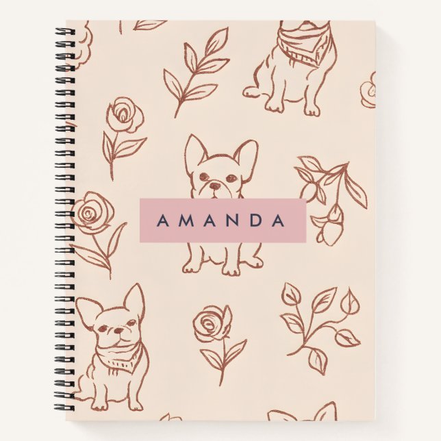 Personalized Cute French Bulldog Floral  Notebook (Front)