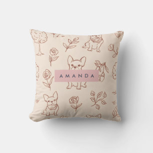 Personalized Cute French Bulldog Floral Throw Pillow