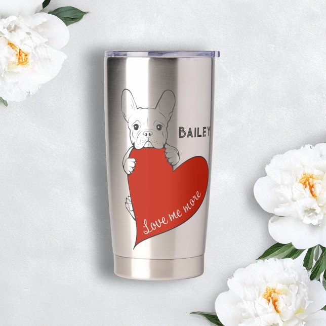 Personalized Cute French Bulldog with a Red Heart Insulated Tumbler (Creator Uploaded)