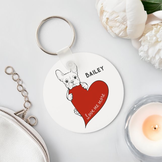 Personalized Cute French Bulldog with a Red Heart Keychain (Creator Uploaded)