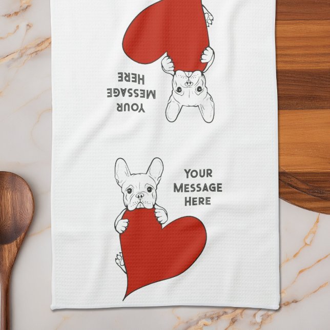 Personalized Cute French Bulldog with a Red Heart Kitchen Towel (Creator Uploaded)