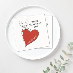 Personalized Cute French Bulldog with a Red Heart Napkins