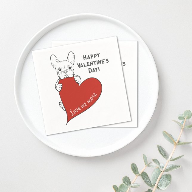 Personalized Cute French Bulldog with a Red Heart Napkins (Creator Uploaded)