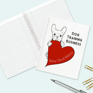 Personalized Cute French Bulldog with a Red Heart Notebook