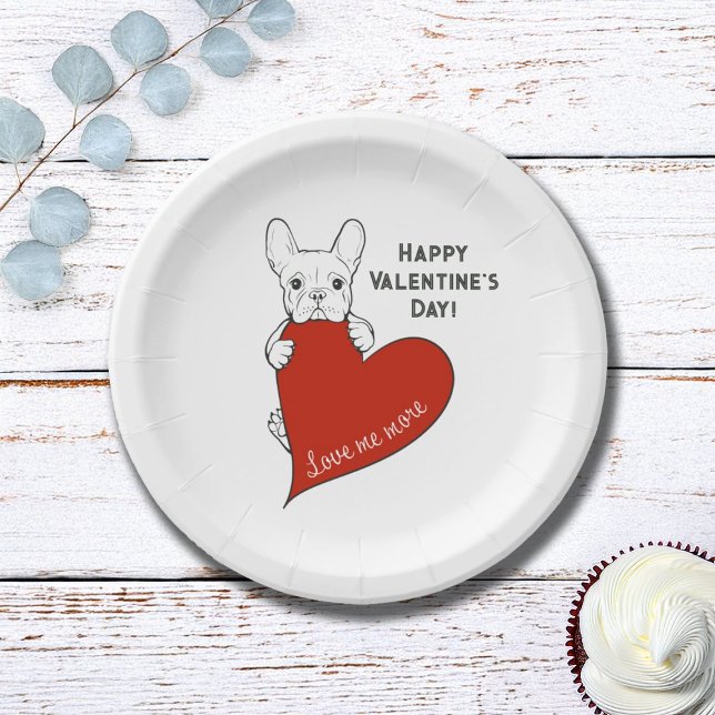 Personalized Cute French Bulldog with a Red Heart Paper Plates (Creator Uploaded)