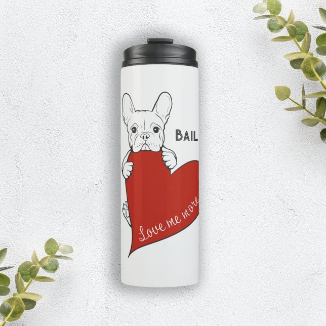 Personalized Cute French Bulldog with a Red Heart Thermal Tumbler (Creator Uploaded)