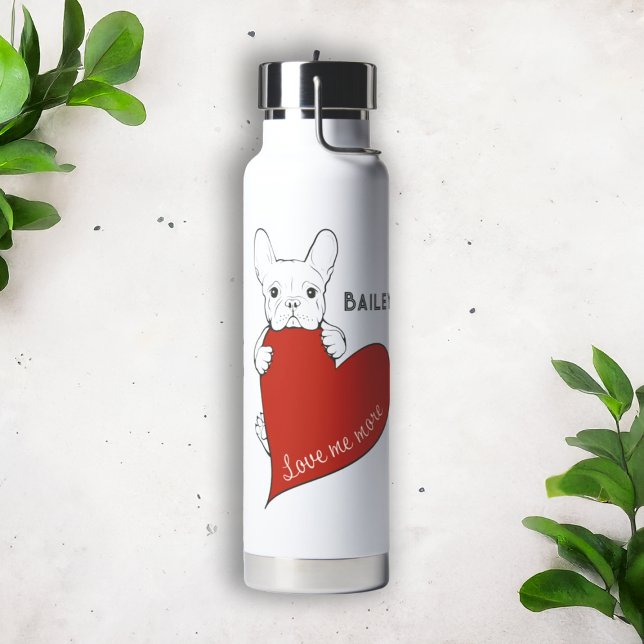 Personalized Cute Frenchie Dog Red Heart Water Bottle (Creator Uploaded)